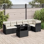 vidaXL Salon de jardin 7 Pièces avec coussins noir résine tressée