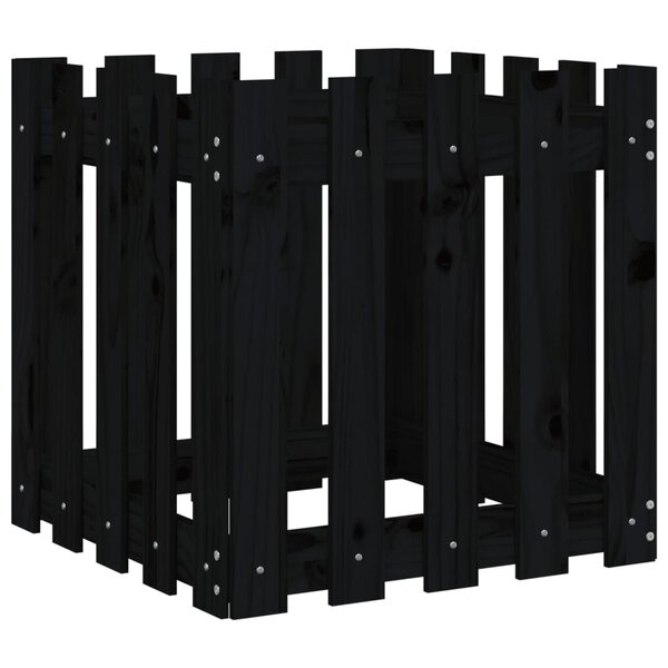 vidaXL Jardinière avec design de clôture noir 50x50x50 cm pin massif