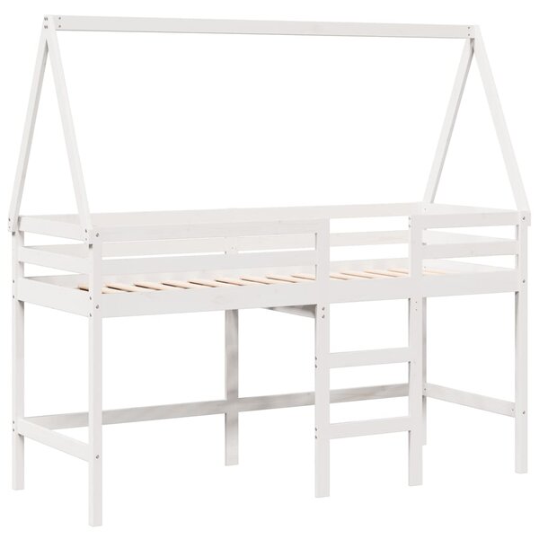 vidaXL Lit superposé et échelle et toit blanc 90x200cm bois pin massif