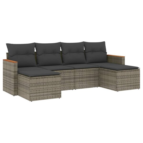 vidaXL Salon de jardin 6 Pièces avec coussins gris résine tressée