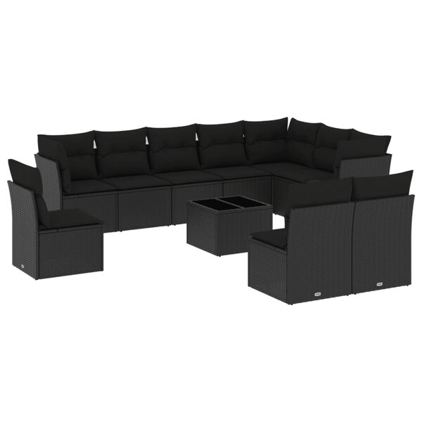 vidaXL Salon de jardin 11 Pièces avec coussins noir résine tressée