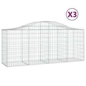 vidaXL Paniers à gabions arqués 3 Pièces 200x50x80/100 cm Fer galvanisé