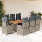 vidaXL Ensemble à manger de jardin 9 Pièces coussins gris résine tressée