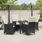 vidaXL Ensemble de Salle à Manger de Jardin (5 Pièces) avec Coussins - Rattan Poly Noir