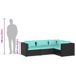 vidaXL Salon de jardin 4 Pièces avec coussins Résine tressée Noir