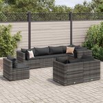 vidaXL Salon de jardin 8 Pièces avec coussins Gris Résine tressée
