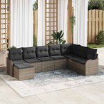 vidaXL Ensemble de canapé de jardin avec coussin 8 Pièces Gris Poly rotin