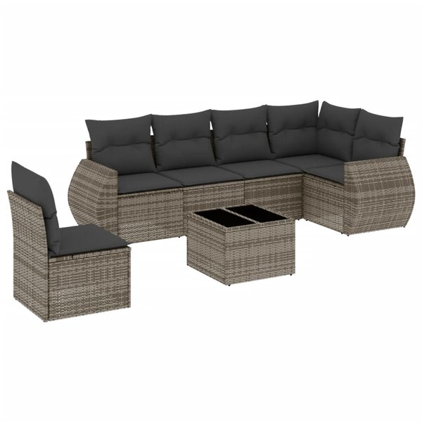 vidaXL Salon de jardin avec coussins 7 Pièces gris résine tressée