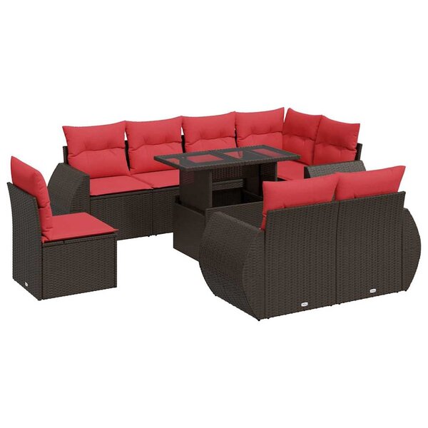 vidaXL Salon de jardin avec coussins 9Pièces marron résine tressée acacia