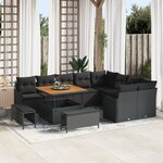 Ensemble de canapé de jardin 12 pièces avec coussins Noir Poly Rattan Acacia