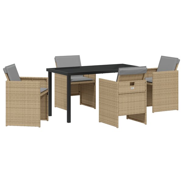 vidaXL Ensemble de salle à manger de jardin 5 pièces avec coussins en rattan poly beige
