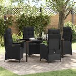 vidaXL Ensemble de salle à manger de jardin 5 pièces avec coussins Noir Rotin Poli