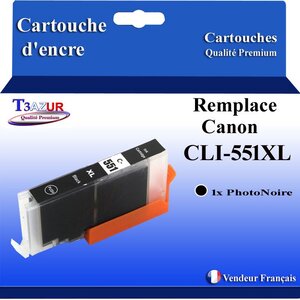 T3AZUR - Cartouche compatible avec Canon CLI551XL CLI-551 XL pour Canon Pixma iP7250 MG5650 MX925 iX6850 MG5550 MG5450 MG6650 MX920 MG5400 MG6450 MG7500 MX725 Photo Noire