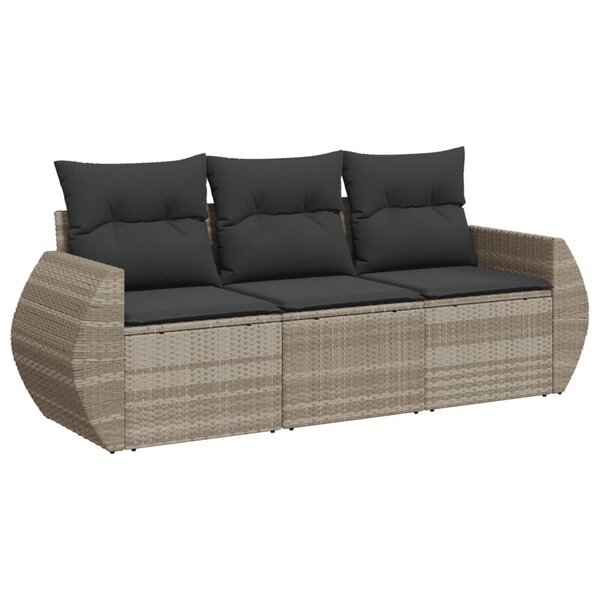 vidaXL Salon de jardin avec coussins 3 Pièces gris clair résine tressée