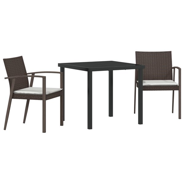 vidaXL Ensemble de salle à manger de jardin 3 pièces avec coussins en poly rattan brun