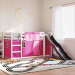 vidaXL Lit superposé sans matelas avec toboggan et rideaux 90x190 cm