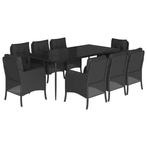 vidaXL Ensemble à manger de jardin 9Pièces coussins noir résine tressée