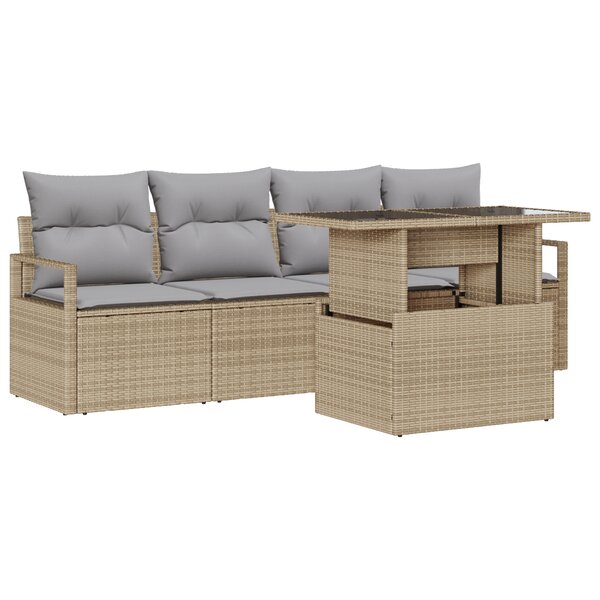 vidaXL Ensemble de 5 pièces de canapé de jardin avec coussins Beige Poly Rotin