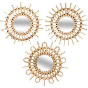 Lot de 3 miroirs en forme de soleil - Rotin - Beige naturel - D28 x 3 cm
