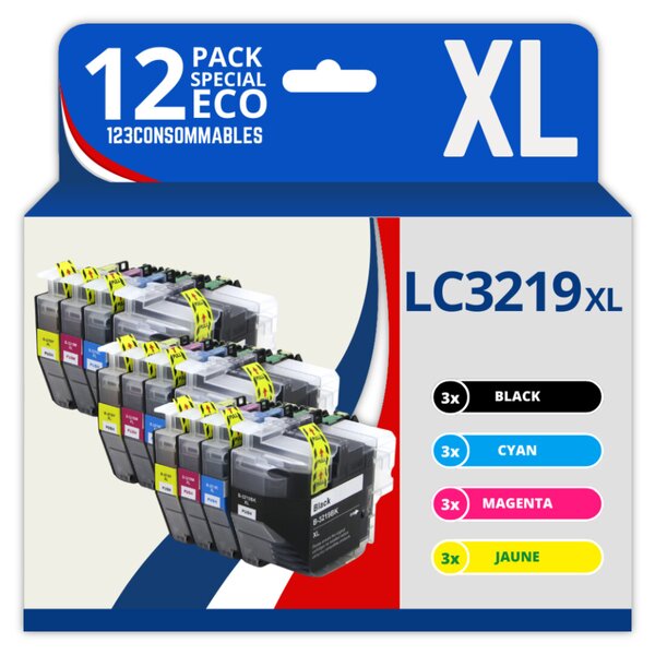 123CONSOMMABLES - LC3219XL Cartouches encre compatible avec Brother LC3219XL LC3219 LC3217 pour Brother MFC-J5330DW  J5730DW  J6930DW  J5930DW  J6530DW  J6935DW (3 Noir / 3 Cyan / 3 Magenta / 3 Jaune)