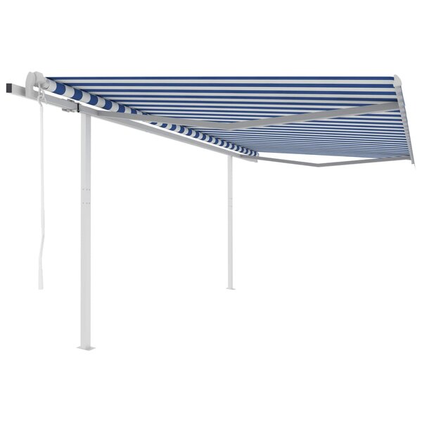 vidaXL Auvent rétractable automatique et poteaux 4 5x3 m Bleu et blanc