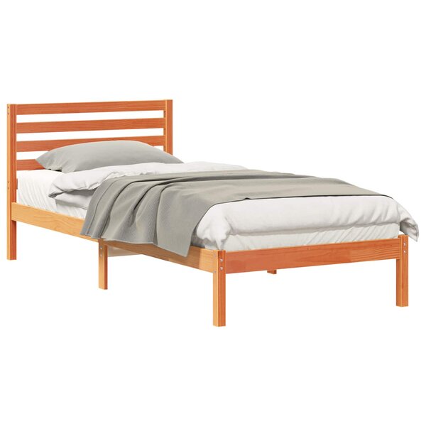 vidaXL Cadre de lit avec tête de lit Brun cire 100 x 210 cm Pin massif