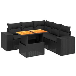vidaXL Salon de jardin 6 Pièces avec coussins noir résine tressée