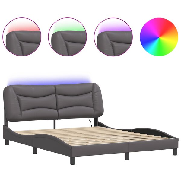 vidaXL Cadre de lit avec LED sans matelas gris 160x200 cm