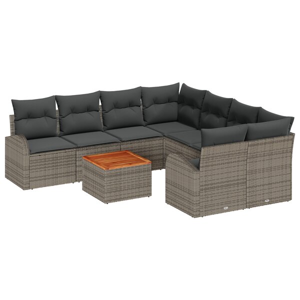 vidaXL Ensemble canapé de jardin 9 pièces avec coussins gris Rattan Acacia