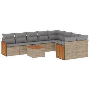 vidaXL Salon de jardin avec coussins 10 Pièces beige résine tressée
