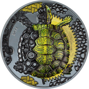 Monnaie MECHANICAL TURTLE Clockwork Evolution Tortue 3 Oz Argent 2000 Togrog Mongolia 2022