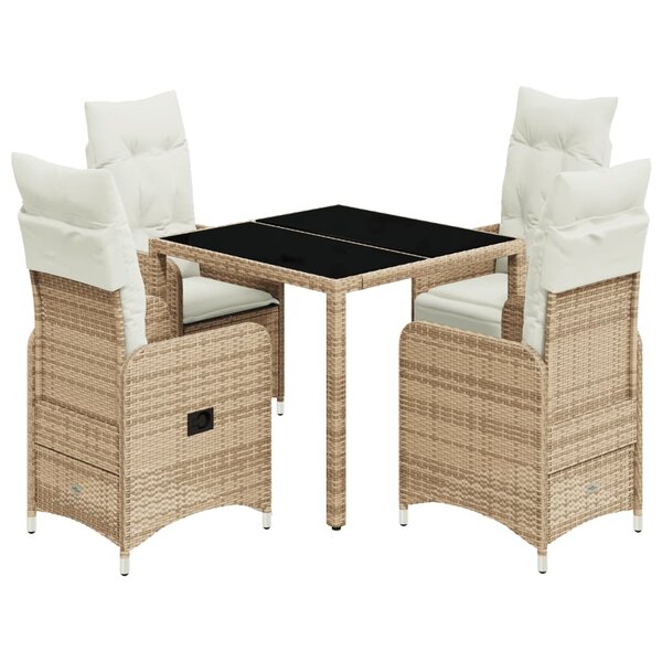 vidaXL Ensemble de bistro de jardin 5 Pièces coussins beige poly rotin