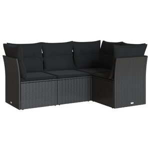 vidaXL Salon de jardin 4 Pièces avec coussins noir résine tressée