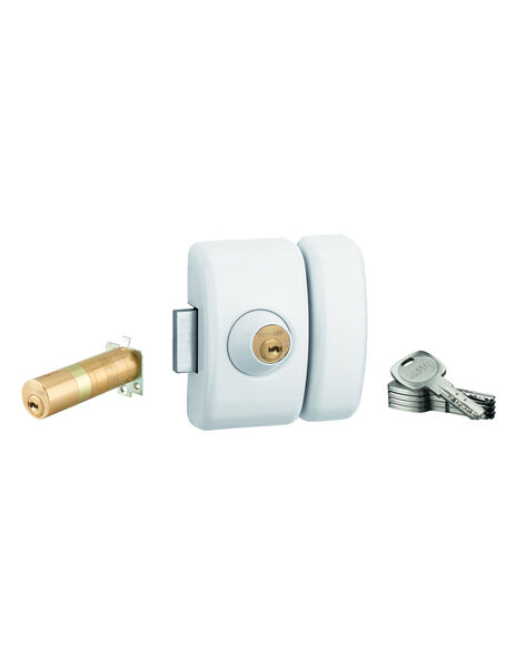 THIRARD - Verrou universel Transit 2 ajustable  double cylindre  blanc  5 clés - THIRARD