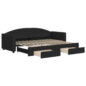 vidaXL Lit de jour avec gigogne et tiroirs sans matelas noir 80x200 cm