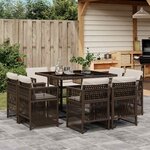 vidaXL Ensemble à manger de jardin et coussins 9 Pièces marron poly rotin