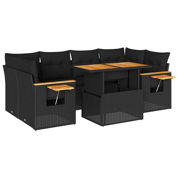 vidaXL Salon de jardin avec coussins 7 Pièces noir résine tressée acacia