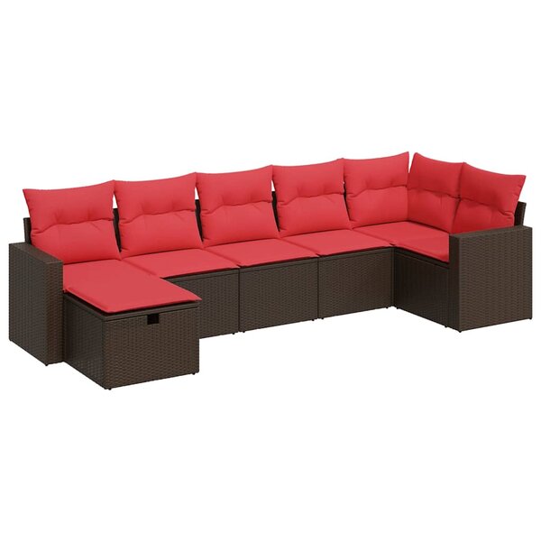 vidaXL Salon de jardin avec coussins 7 Pièces marron résine tressée