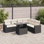 vidaXL Salon de jardin 7 Pièces avec coussins noir résine tressée