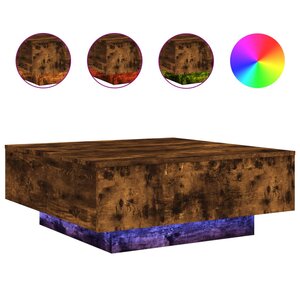 vidaXL Table basse avec lumières LED chêne fumé 80x80x31 cm