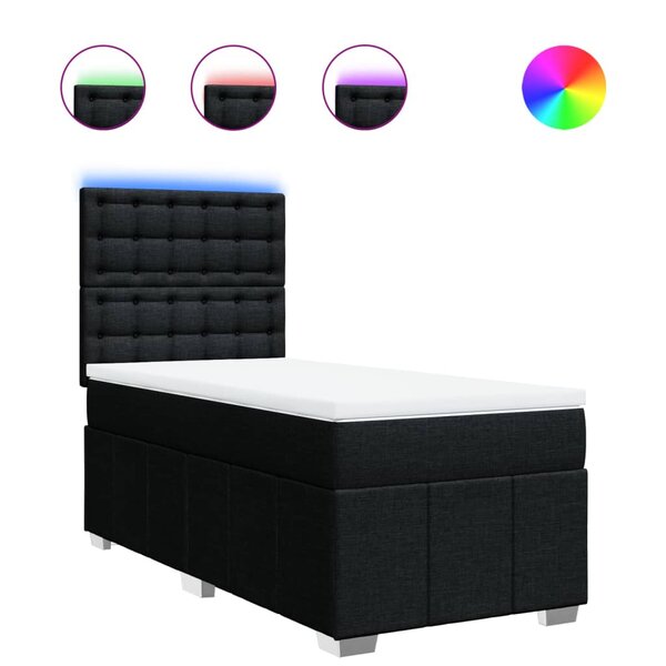 vidaXL Sommier à lattes de lit avec matelas Noir 90x190 cm Tissu