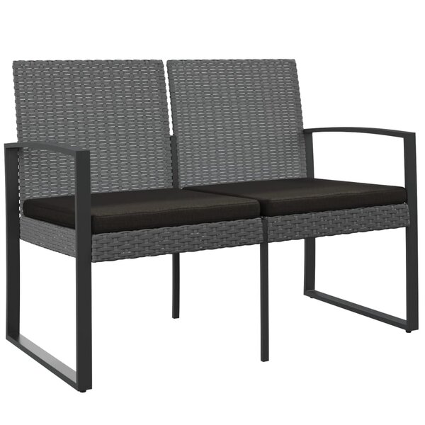 vidaXL Banc de jardin à 2 places et coussins gris foncé PP rotin