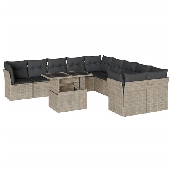 vidaXL Salon de jardin 11 Pièces avec coussins gris clair résine tressée