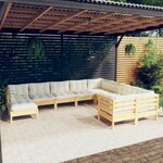 vidaXL Salon de jardin 10 Pièces avec coussins crème Bois de pin