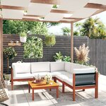 vidaXL Salon de jardin 6 pièces avec coussins  bois d'acacia crème et corde