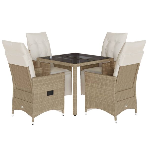 vidaXL Ensemble de bistro de jardin 5 Pièces coussins beige poly rotin