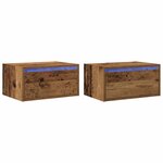 vidaXL Tables de chevet murales avec lumières LED 2 Pièces vieux bois
