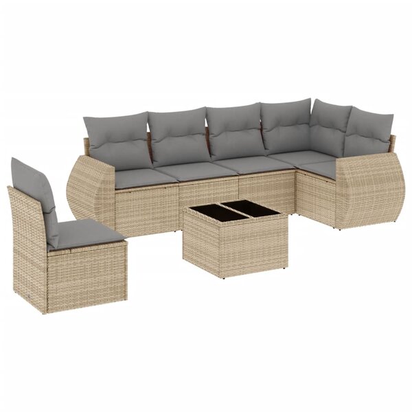 vidaXL Salon de jardin avec coussins 7 Pièces beige résine tressée