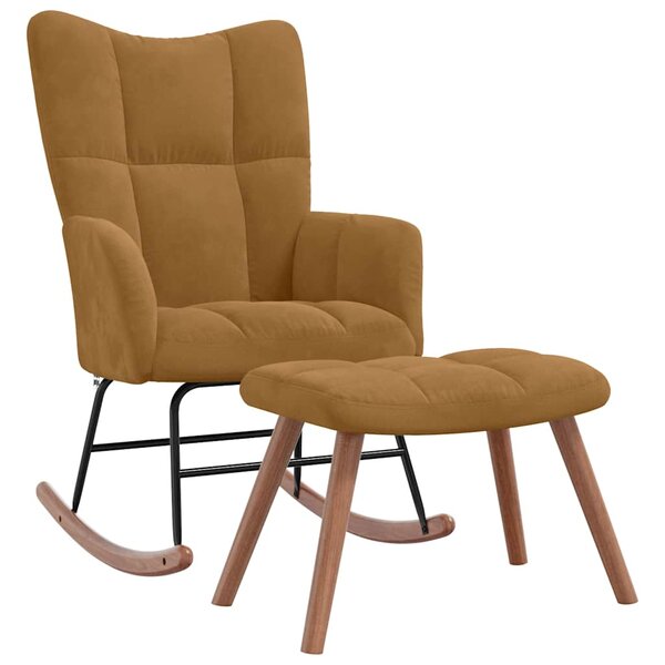 vidaXL Chaise à bascule avec tabouret en velours marron