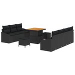 Ensemble de canapé de jardin 10 pièces avec coussins noir poly rotin acacia
